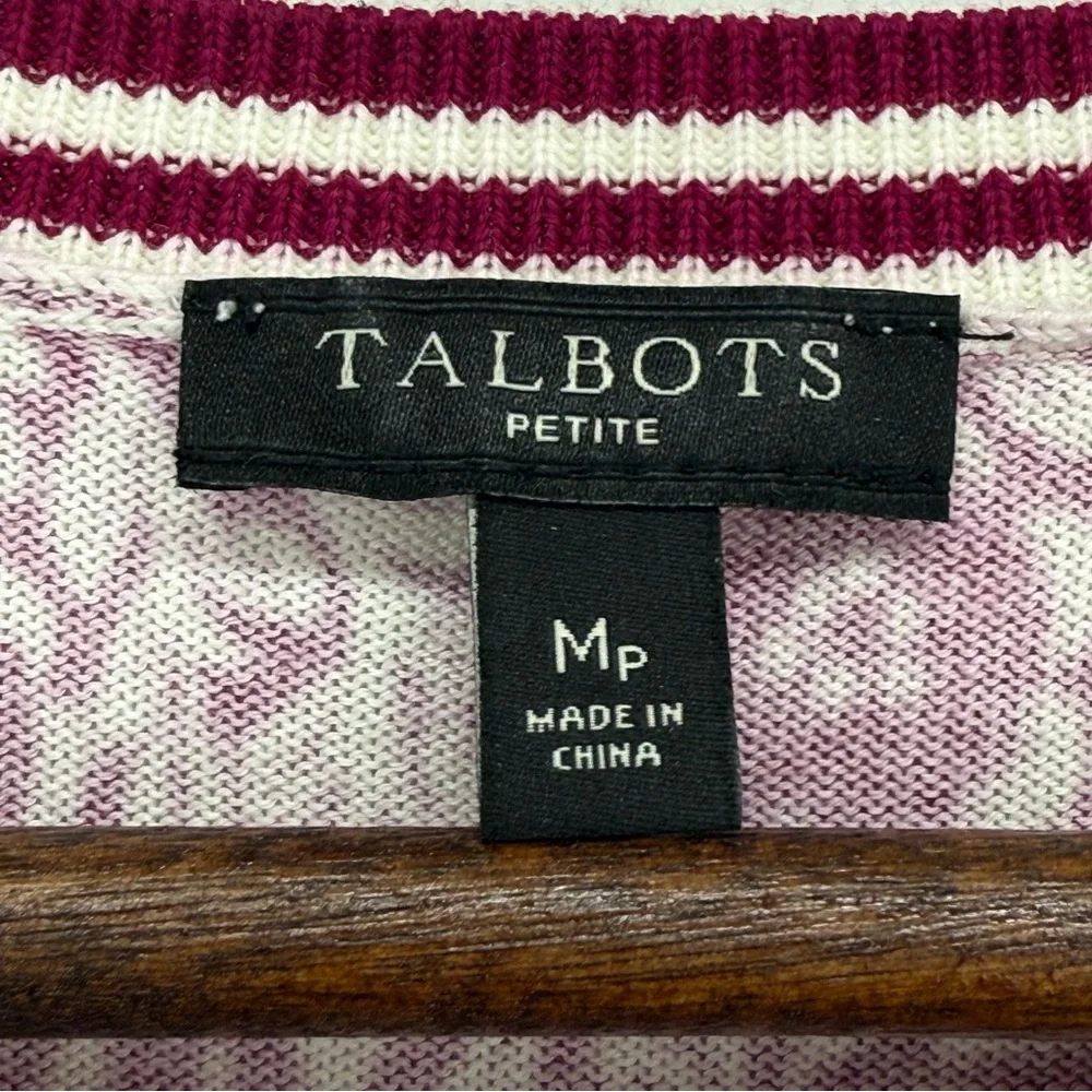 Talbots Sz Medium Petite Women’s Pink Berry Floral Lightweight Cardigan Sweater